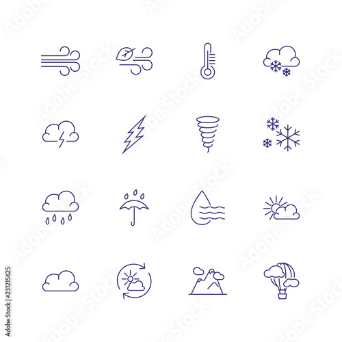 Weather conditions line icon. Set of line icons on white background. Wind, temperature, rain. Climate concept. Vector can be used for topics like weather, meteorology, nature