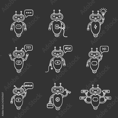 Chatbots chalk icons set
