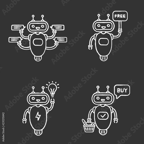 Chatbots chalk icons set