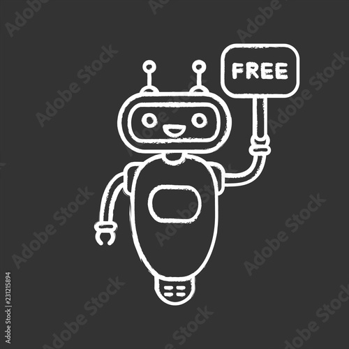 Chatbot with free in speech bubble chalk icon