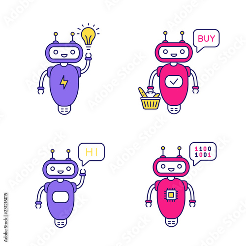 Chatbots color icons set