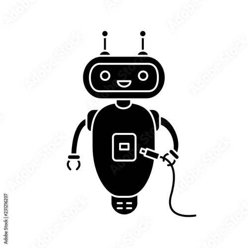 Chatbot with USB cable glyph icon