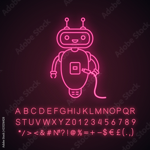 Chatbot with USB cable neon light icon