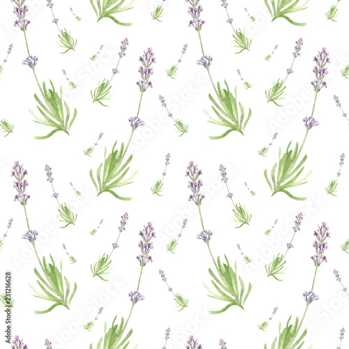 Fototapeta Hand drawn watercolor seamless pattern of delicate elegant lavender