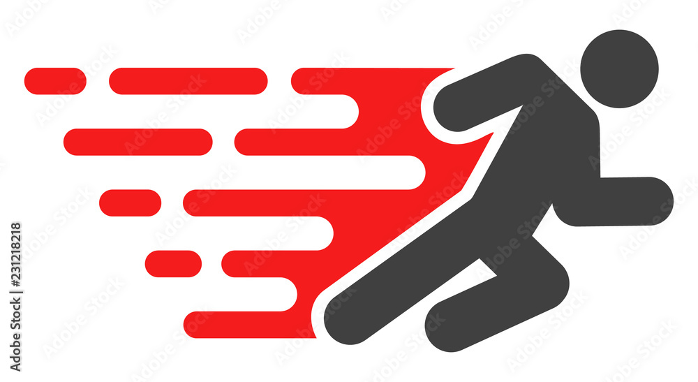 Being Rushed Icon Running man icon with fast rush effect in red and black colors. Vector ...