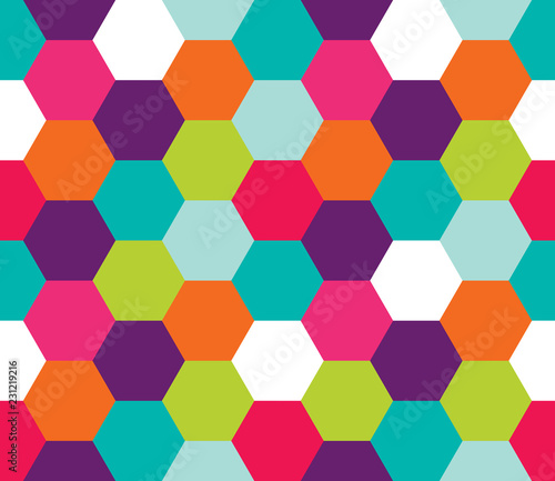Seamless geometric pattern. Colorful infinity abstract honeycomb geometrical background. Sexangle, hexagon background. Vector illustration.