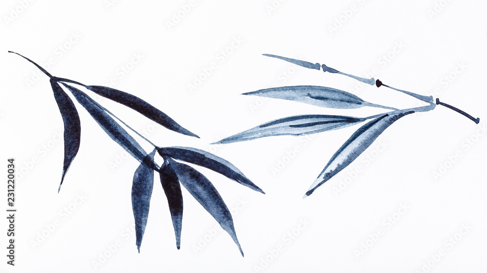 Fototapeta premium bamboo twigs drawn by black watercolors