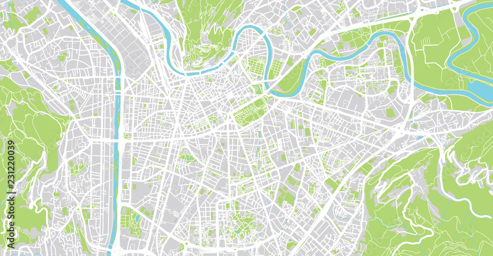Fototapeta premium Urban vector city map of Grenoble, France