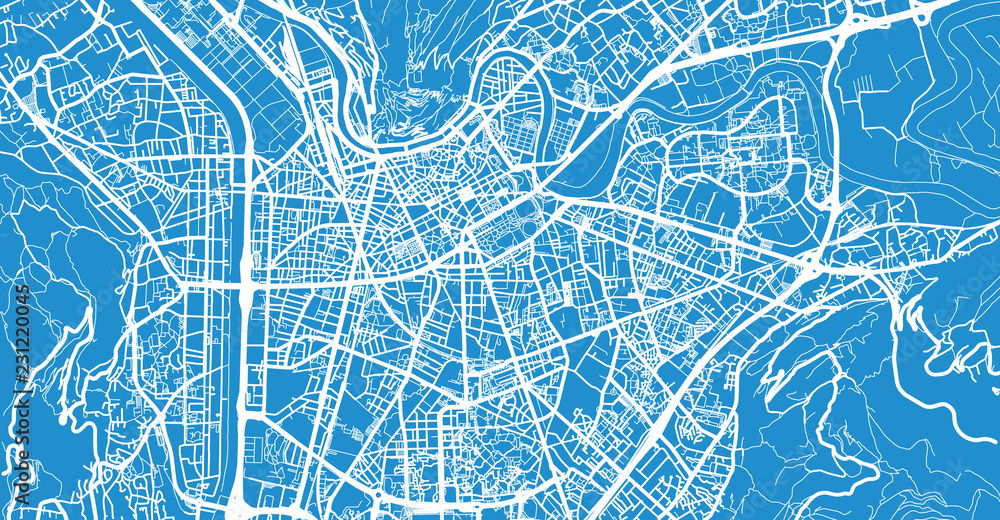 Urban vector city map of Grenoble, France
