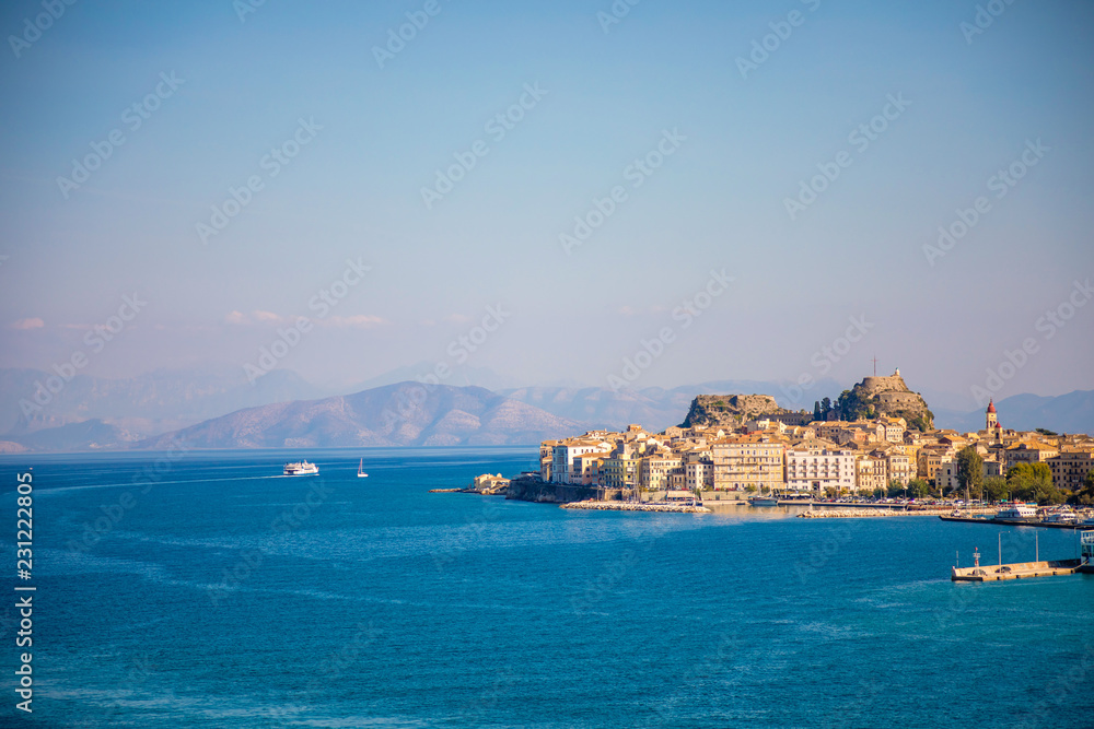 Corfu town view from the water in Greece