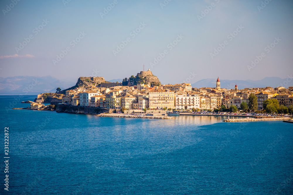 Corfu town view from the water in Greece
