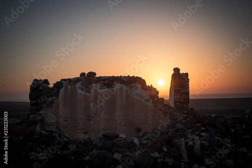 Beautiful sunset over ruins,Las Casas de Taca,Fuerteventura,Canary-Islands,Spain