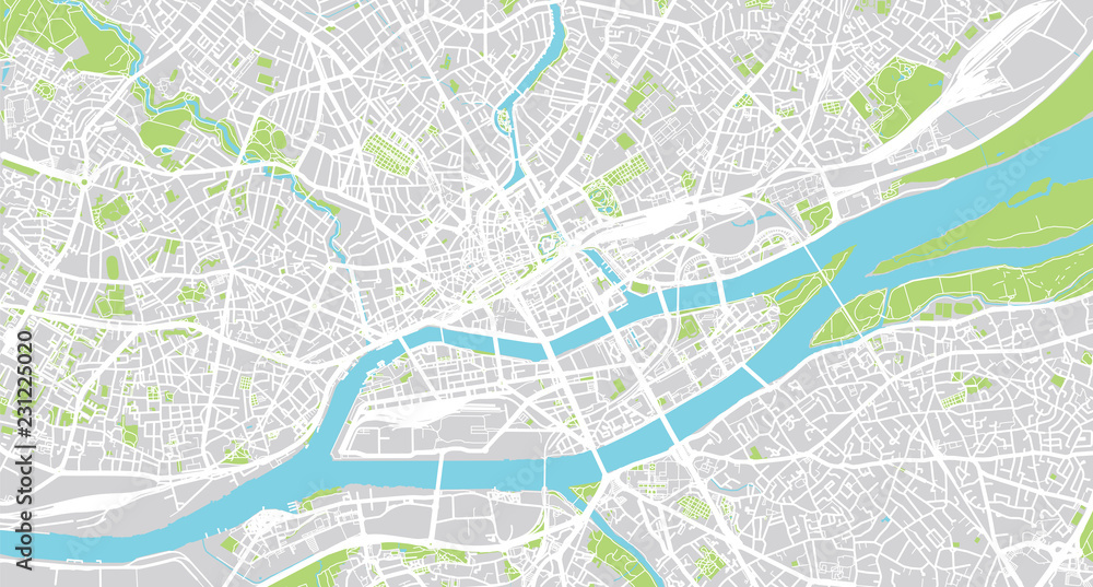 Urban vector city map of Nantes, France