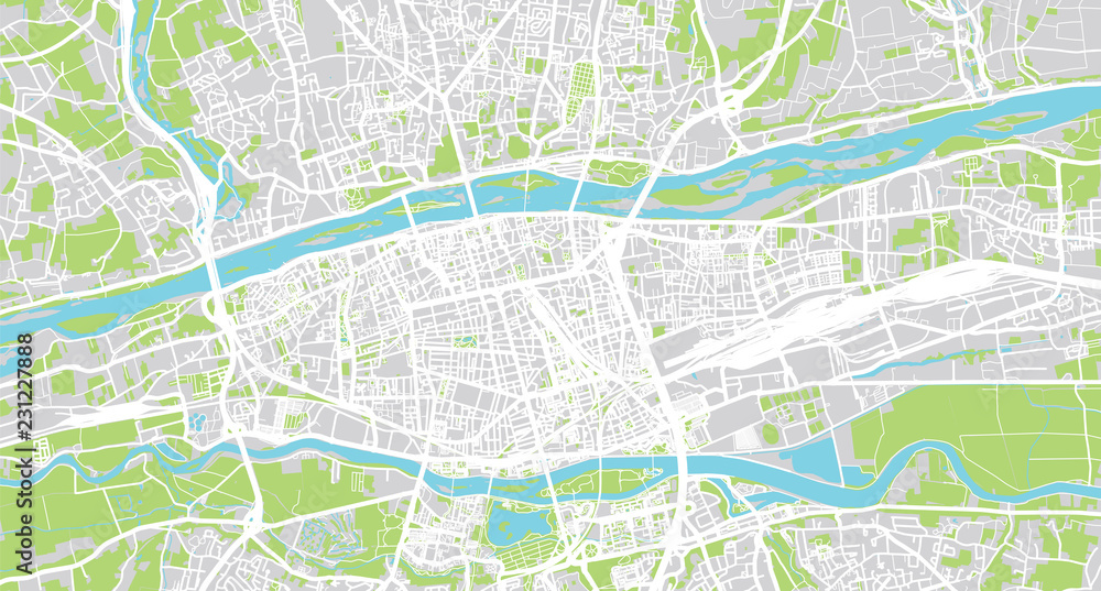 Urban vector city map of Tours, France