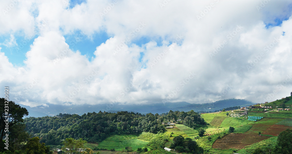 Panorama view cloudy sky and mountain at 