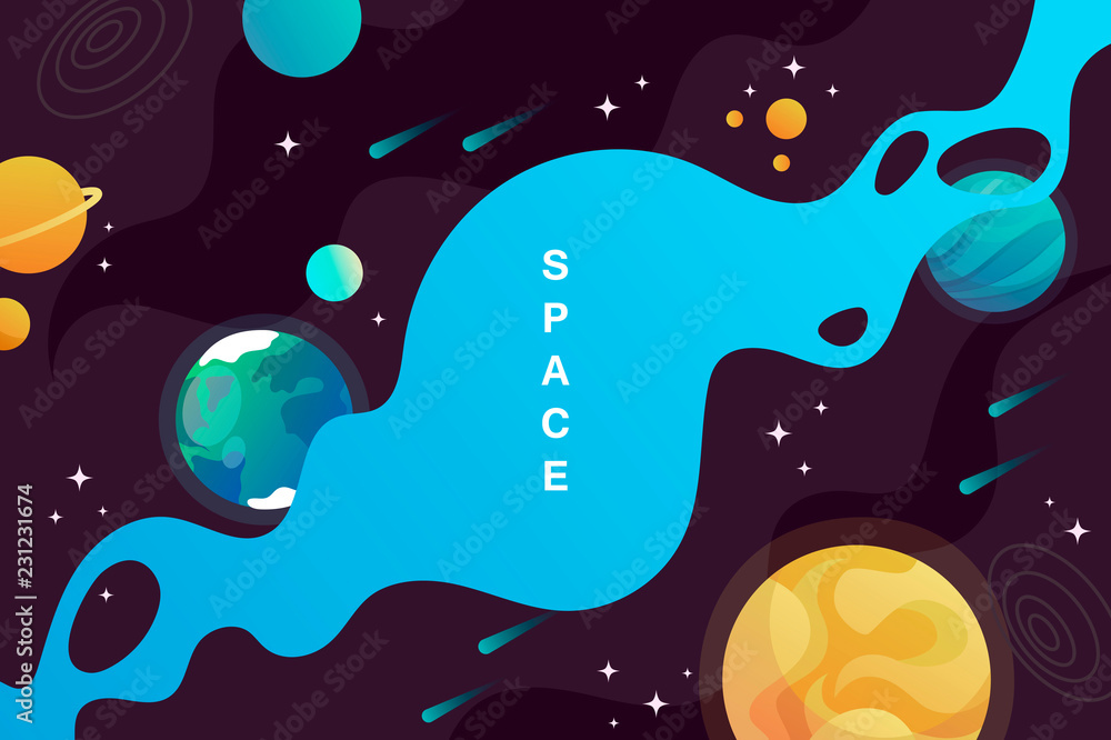 space background in cartoon style. liquid. planets, universe. vector illustration. background. space background in cartoon style. liquid. planets, universe. vector illustration. background.