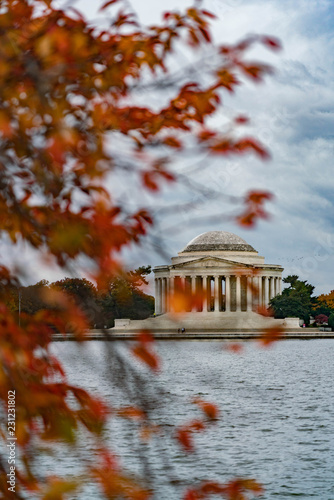 Jefferson Memorial with fall leaves