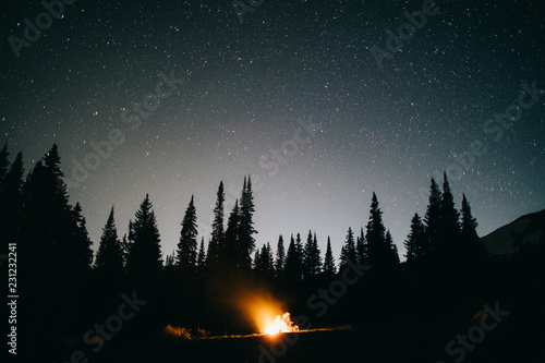 A campfire underneath the stars