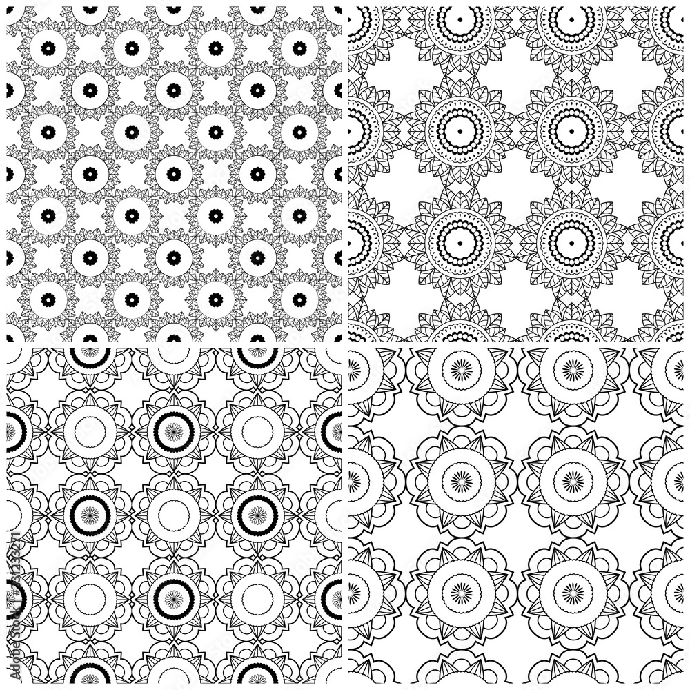 Set of four seamless abstract floral grids
