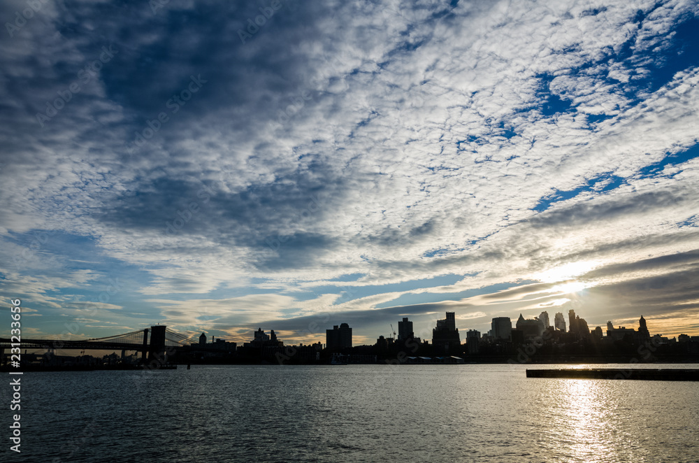 Brooklyn skyline from Southern Manhattan in the morning, NYC, USA