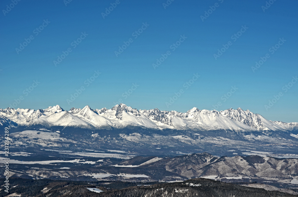 High Tatras  mountains in Slovakia in winter, view from Kralova hola