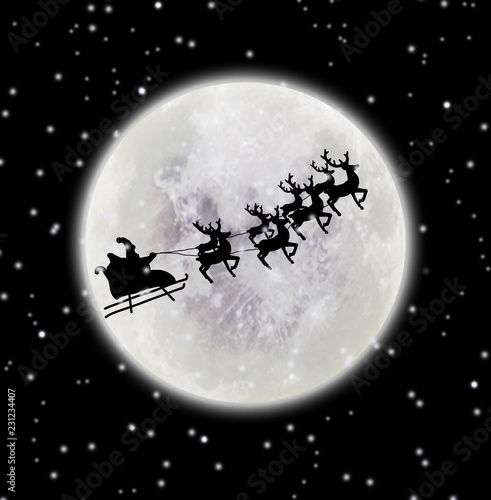 Santa flying over full moon