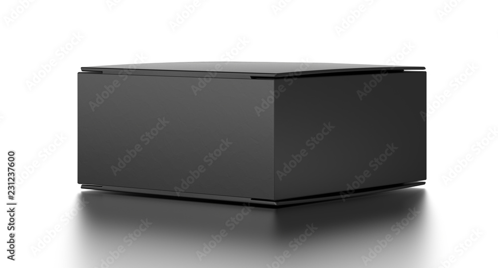 Black horizontal blank box from top side far angle. 3D illustration isolated on white background. Black horizontal blank box from top side far angle. 3D illustration isolated on white background.