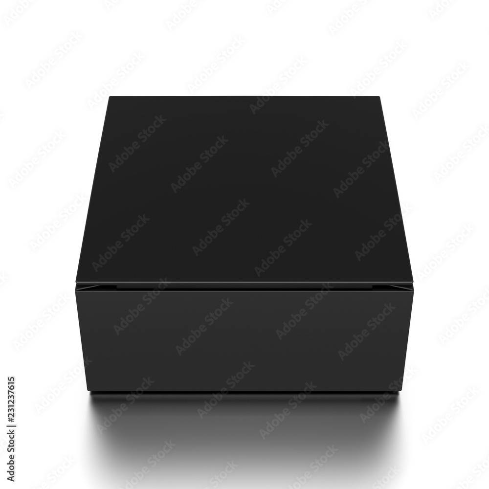 Black horizontal blank box from front top angle. 3D illustration isolated on white background. Black horizontal blank box from front top angle. 3D illustration isolated on white background.
