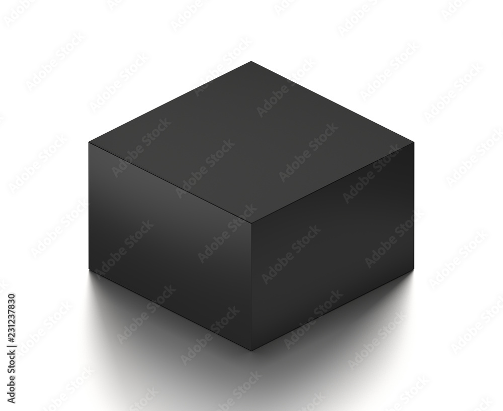 Black horizontal blank box from isometric angle. 3D illustration isolated on white background. Black horizontal blank box from isometric angle. 3D illustration isolated on white background.