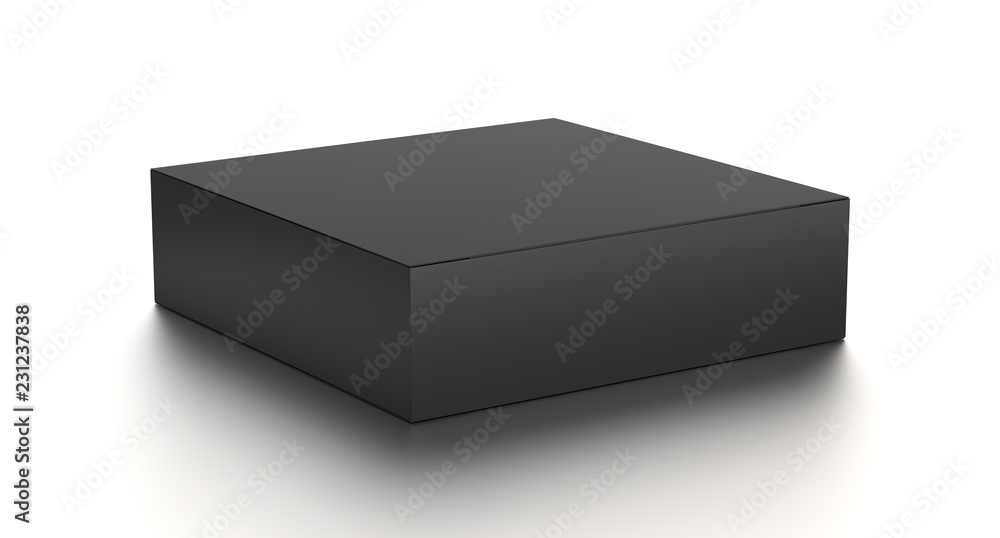 Black horizontal blank box from front side far angle. 3D illustration isolated on white background. Black horizontal blank box from front side far angle. 3D illustration isolated on white background.