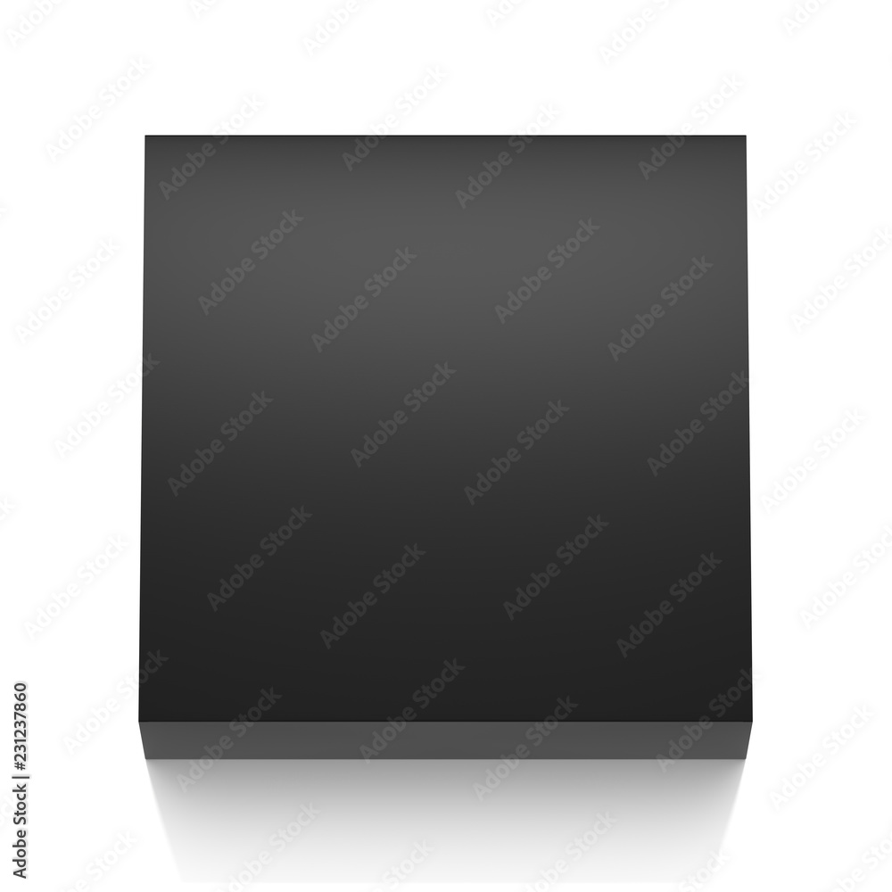 Black horizontal blank box from top far angle. 3D illustration isolated on white background.