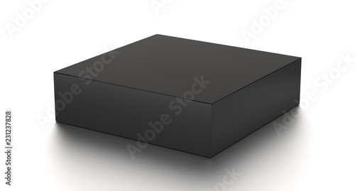 Black horizontal blank box from front top side angle. 3D illustration isolated on white background.