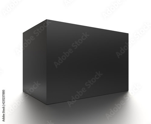 Black horizontal blank box from front side angle. 3D illustration isolated on white background.