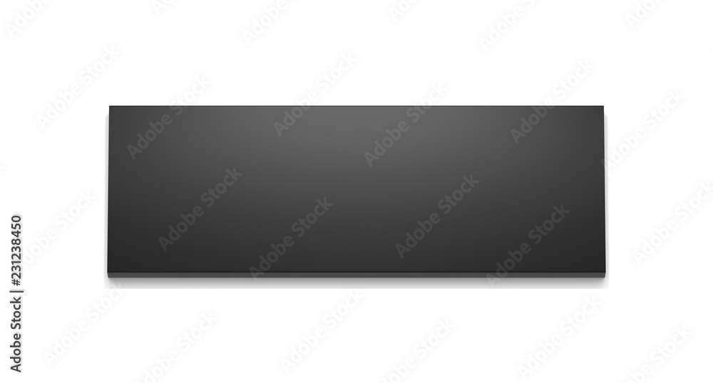 Black long horizontal thin blank box from top far angle. 3D illustration isolated on white background.