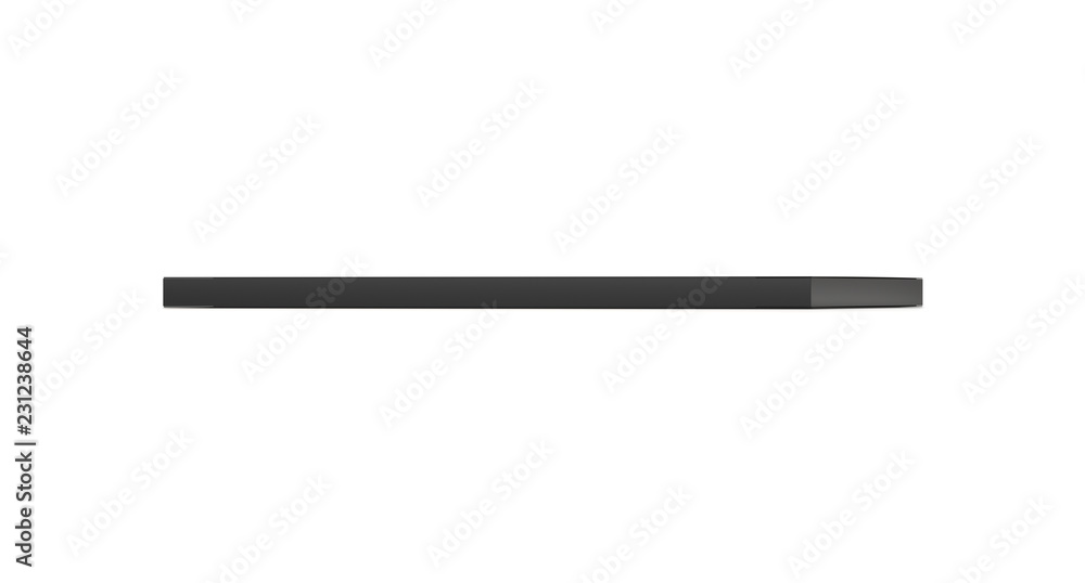 Black horizontal thin blank box from front far angle. 3D illustration isolated on white background. Black horizontal thin blank box from front far angle. 3D illustration isolated on white background.