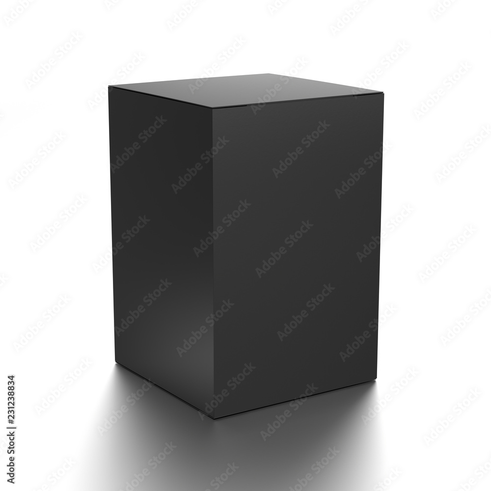 Black vertical blank box from front side far angle. 3D illustration isolated on white background. Black vertical blank box from front side far angle. 3D illustration isolated on white background.