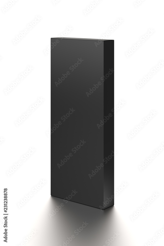 Black vertical blank box from top side far angle. 3D illustration isolated on white background. Black vertical blank box from top side far angle. 3D illustration isolated on white background.