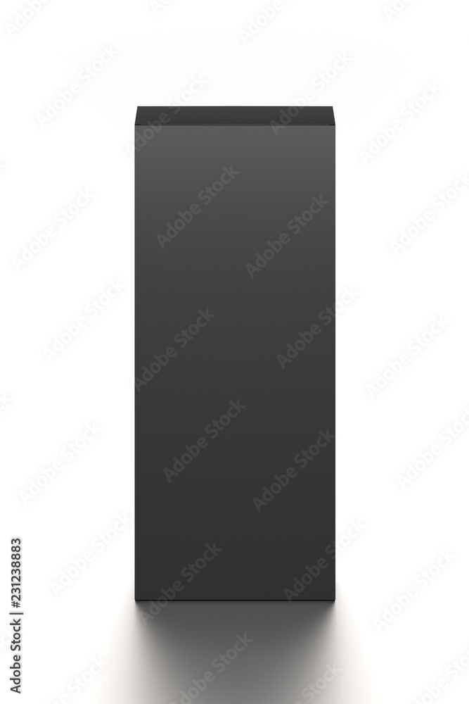 Black vertical blank box from front top far angle. 3D illustration isolated on white background. Black vertical blank box from front top far angle. 3D illustration isolated on white background.