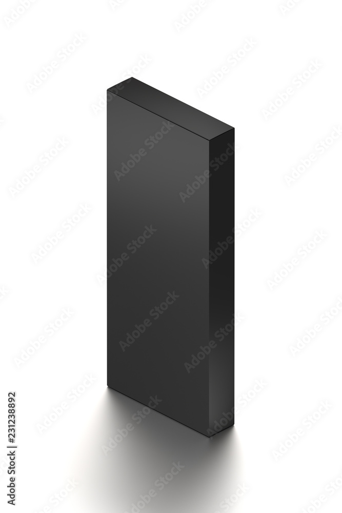 Black horizontal blank box from isometric angle. 3D illustration isolated on white background. Black horizontal blank box from isometric angle. 3D illustration isolated on white background.