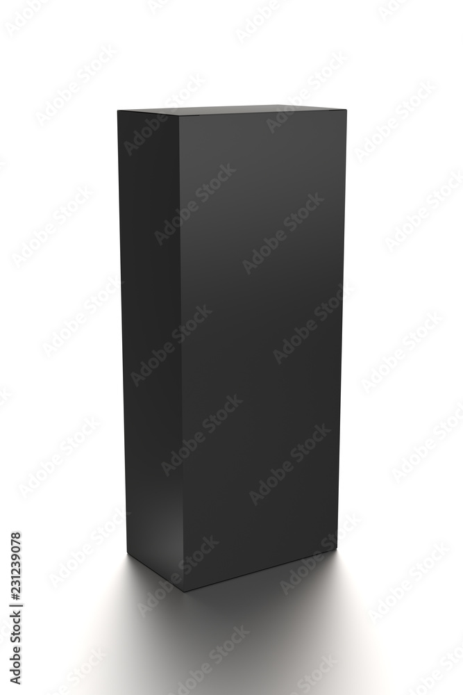 Black vertical blank box from front side far angle. 3D illustration isolated on white background. Black vertical blank box from front side far angle. 3D illustration isolated on white background.