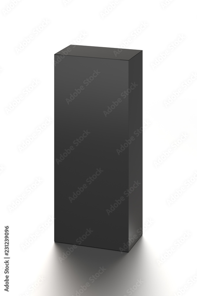 Black horizontal blank box from front top far angle. 3D illustration isolated on white background. Black horizontal blank box from front top far angle. 3D illustration isolated on white background.