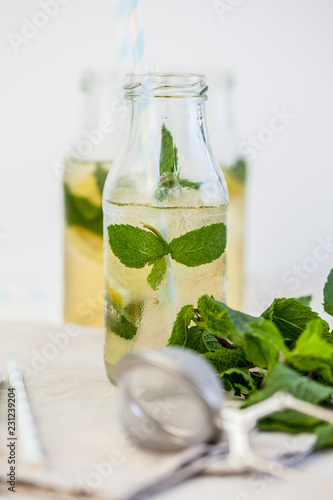 Homemade ice tea with mint & ginger
