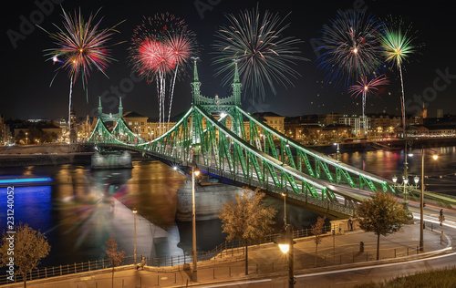 Fireworks over Budapest, Hungary.