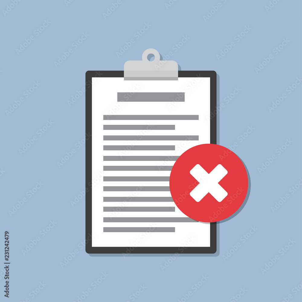 Obraz premium Clipboard with document and cross icon in a flat design