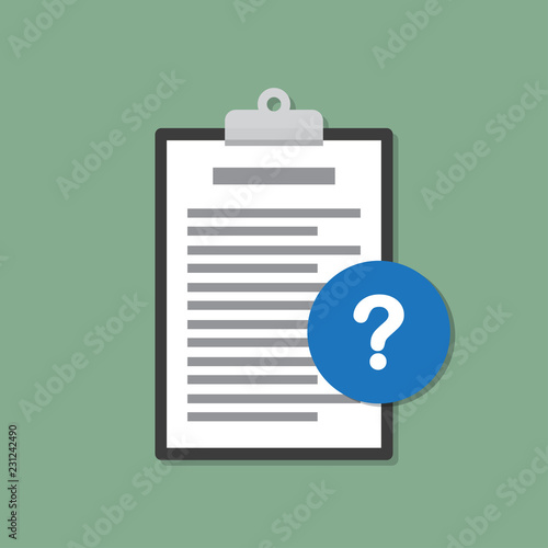 Clipboard with document and question mark in a flat design