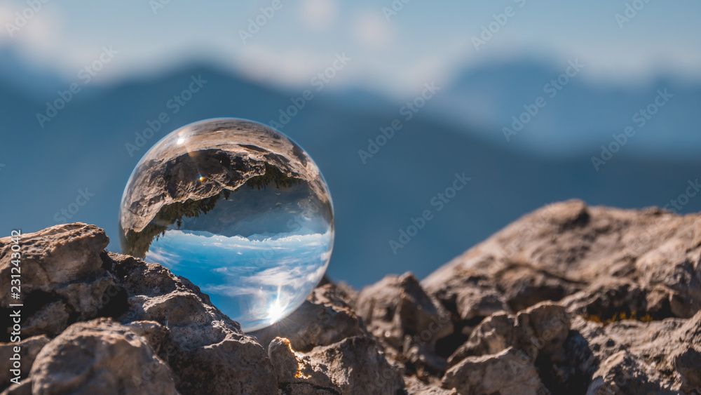 Crystal ball alpine landscape shot at the Kathrin summit - Bad Ischl - Salzburg - Austria Crystal ball alpine landscape shot at the Kathrin summit - Bad Ischl - Salzburg - Austria