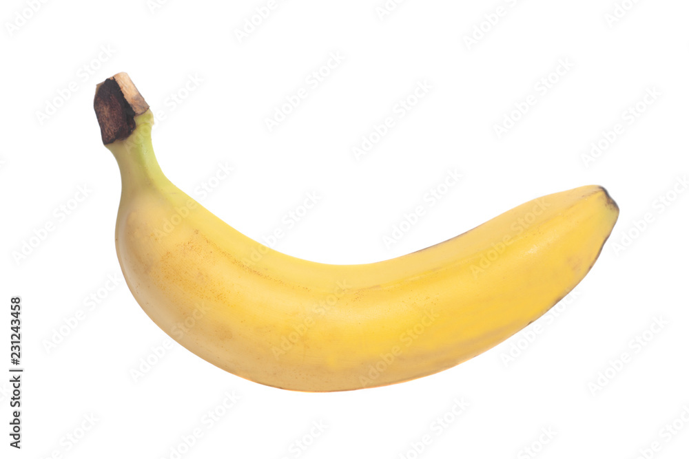 Single banana isolated on white background