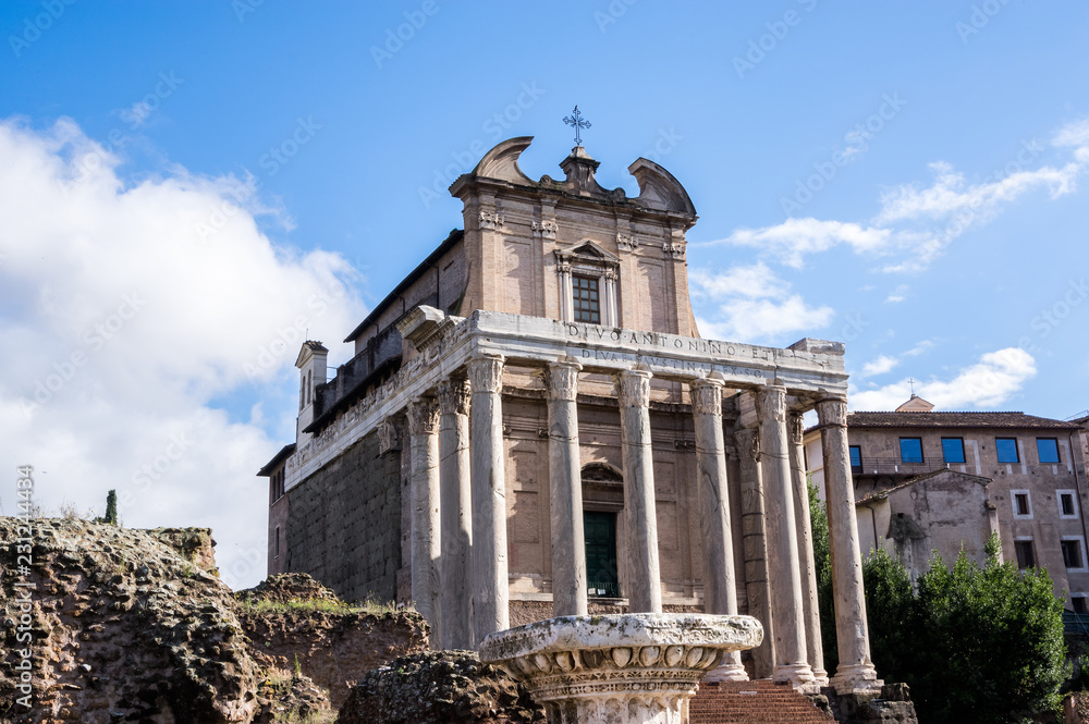 The Temple of Antoninus and Faustina is an ancient Roman temple in Rome, adapted as a Roman Catholic church, namely, the Chiesa di San Lorenzo in Miranda. It is in the Forum Romanum, on the Via Sacra.