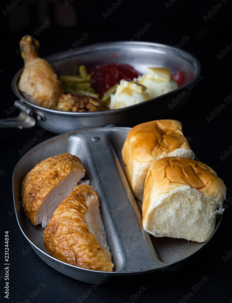 Thanksgiving dinner in a military mess kit Thanksgiving dinner in a military mess kit