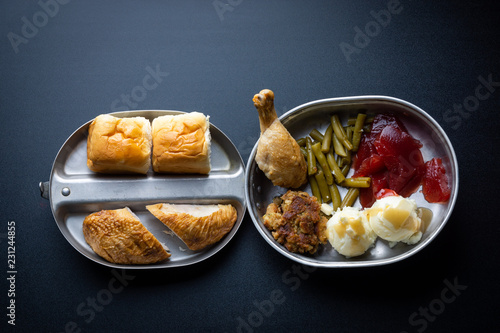 Thanksgiving dinner in a military mess kit